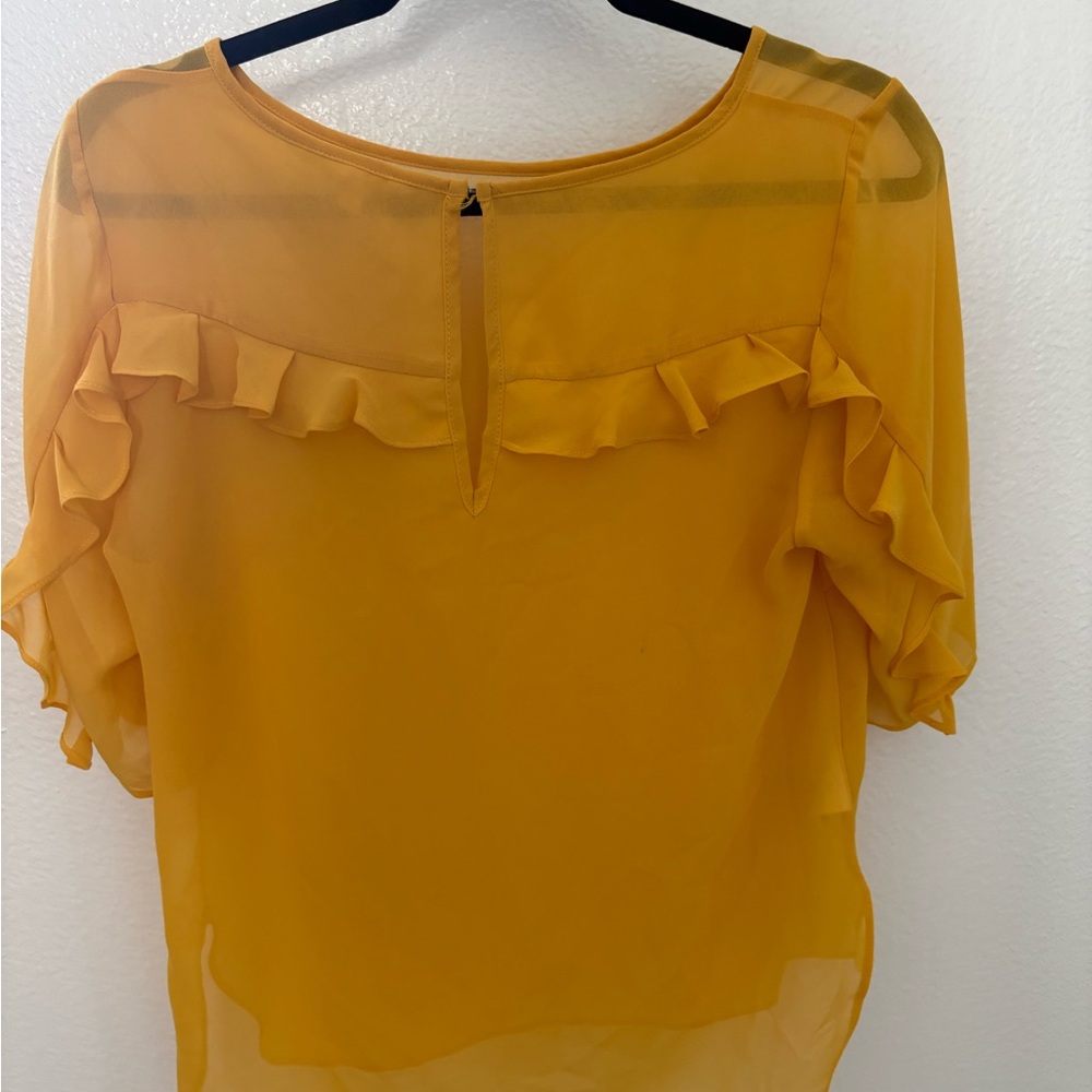 BCBGeneration Mustard Ruffle Short-Sleeve Blouse